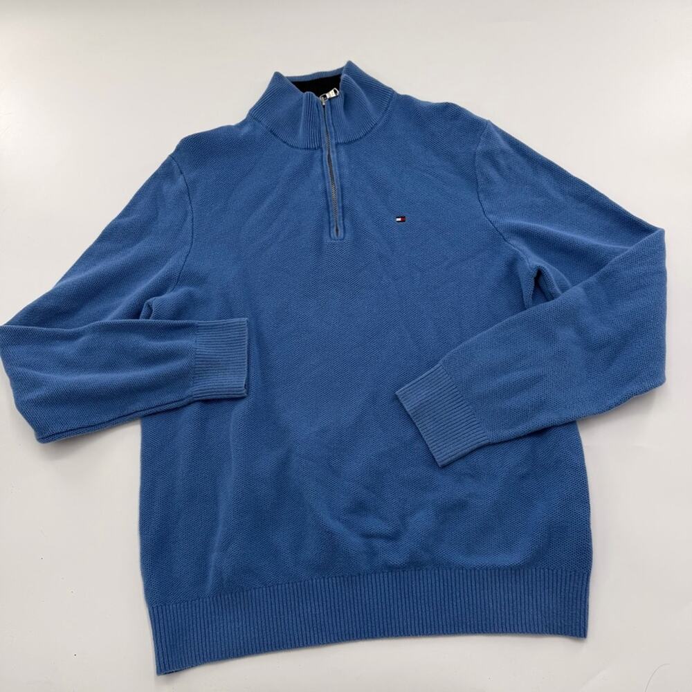 Tommy Hilfiger Blue Quarter Zip Sweater Men’s Flag Logo Embroidered Medium